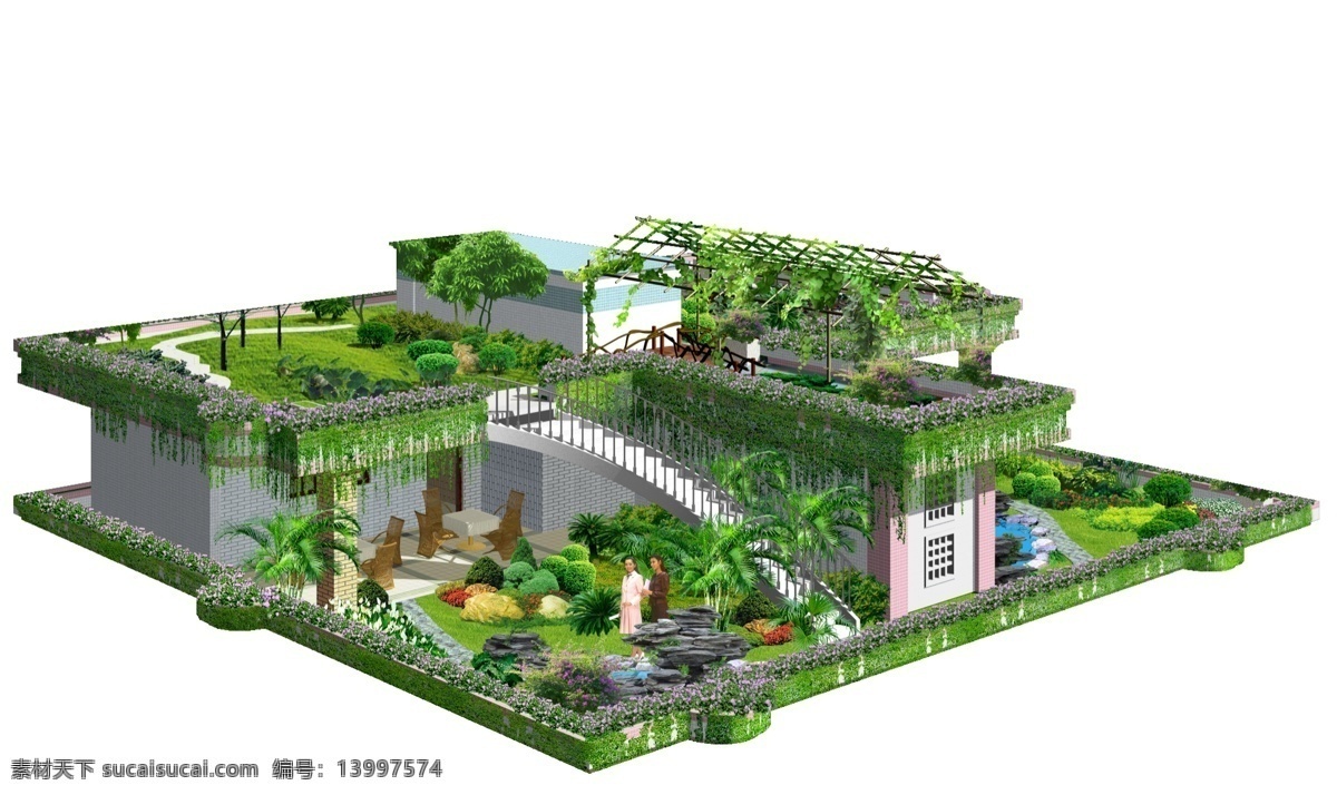 屋顶花园 建筑设计 分层 分层效果 psd源文件 设计素材 psd模板 建筑装饰 黑色