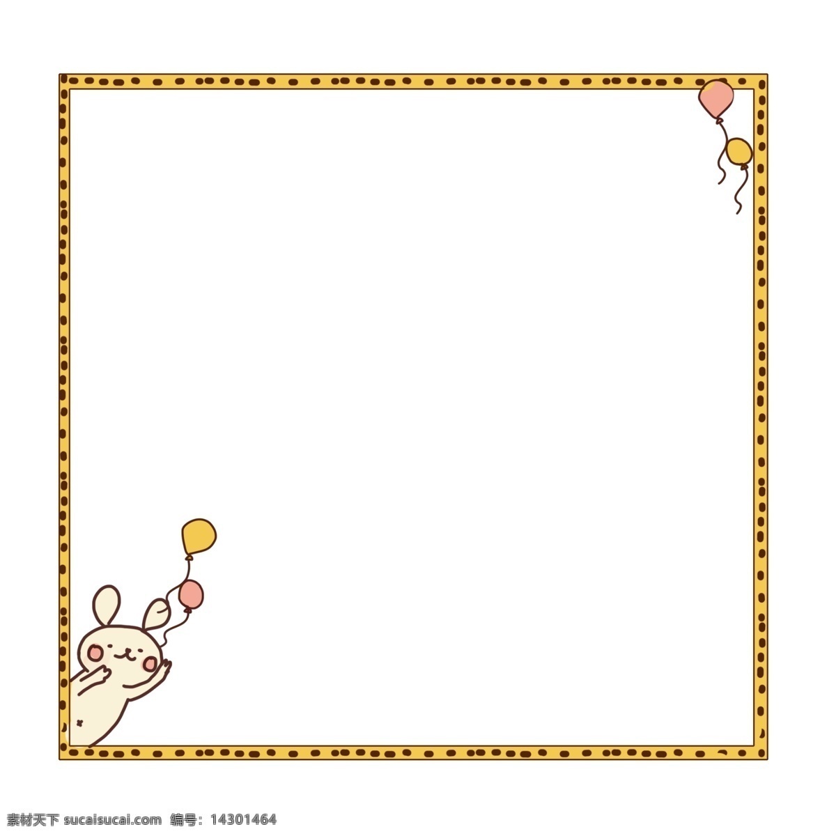 小 兔子 气球 边框 小兔子边框 黄色的边框 气球边框 边框装饰 边框插画 立体边框 可爱的边框