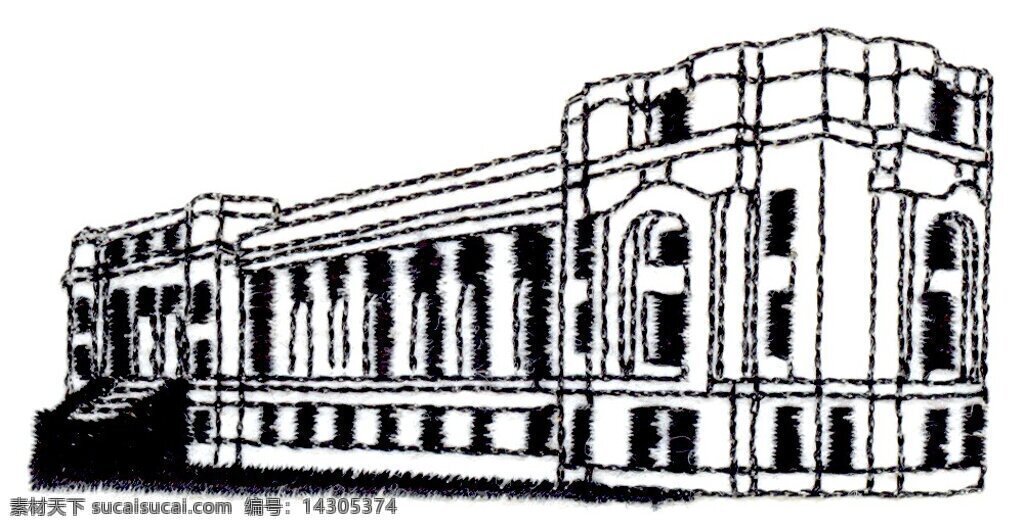 绣花免费下载 房子 服装图案 建筑 色彩 绣花 黑白色 面料图库 服装设计 图案花型