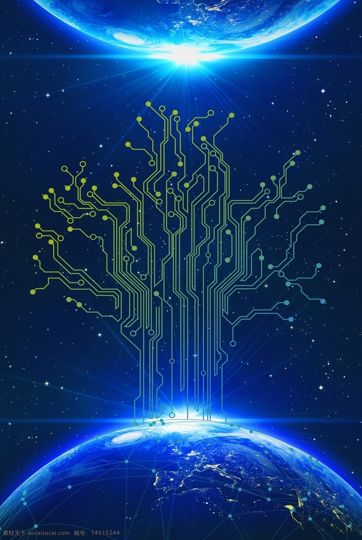 商务 科技 蓝色 星球 树 背景 线路板 科技树 地球 光芒 星空 宇宙