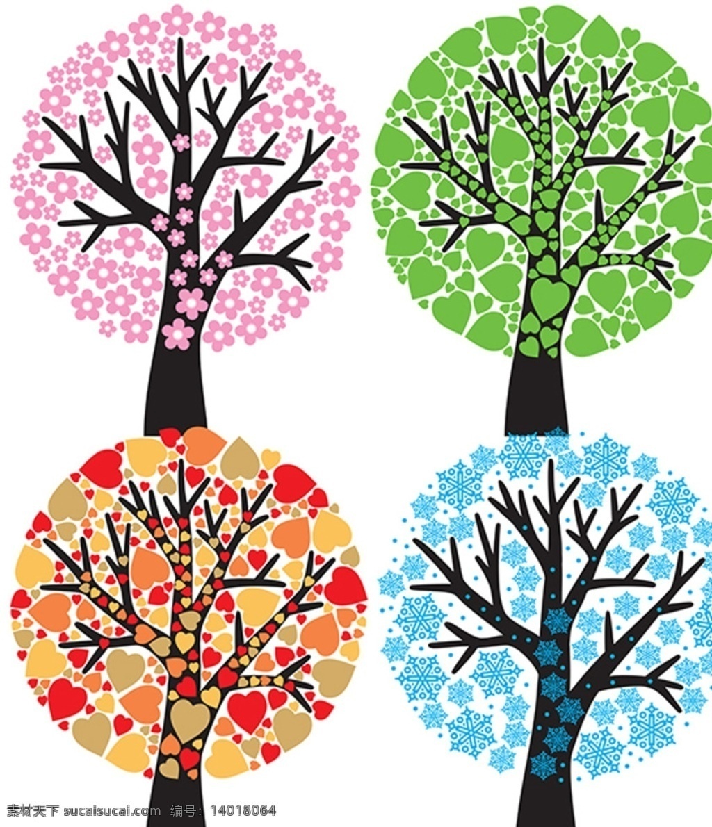 树素材 矢量树木 树木图案 树木插图 可爱树 抽象树形 心形树 环保素材 卡通素材 花卉植物 分层