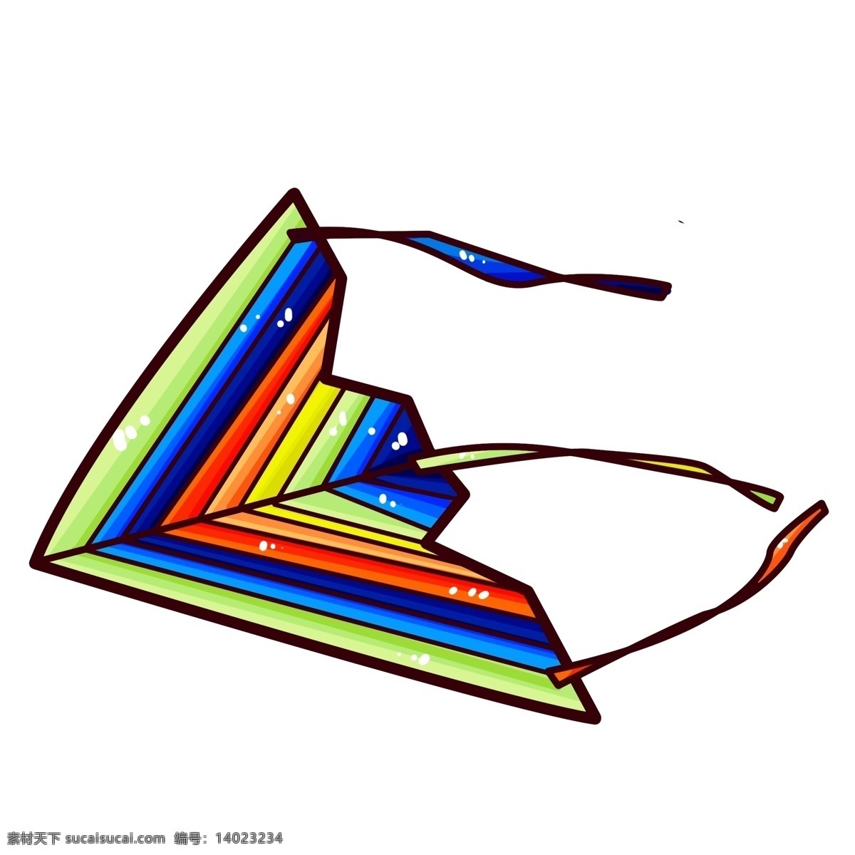 彩色 三角形 风筝 插画 商用 彩带 飘带 线条 天空