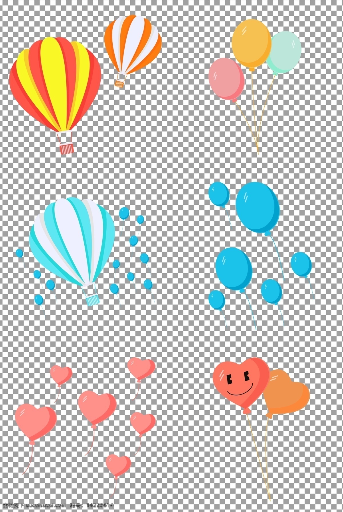 手绘 可爱 彩色 气球 热气球 卡通 免抠 无背景 免抠图 抠图 元素 透明 通道 png免抠图 分层