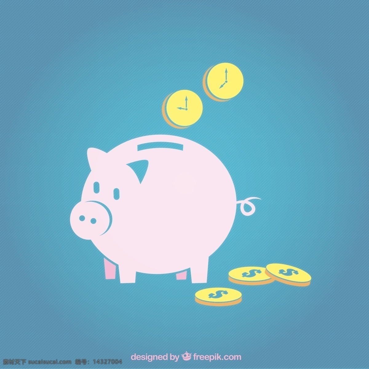 粉色 猪 储蓄罐 矢量 美元符号 存钱罐 时钟 金币 金融 矢量图