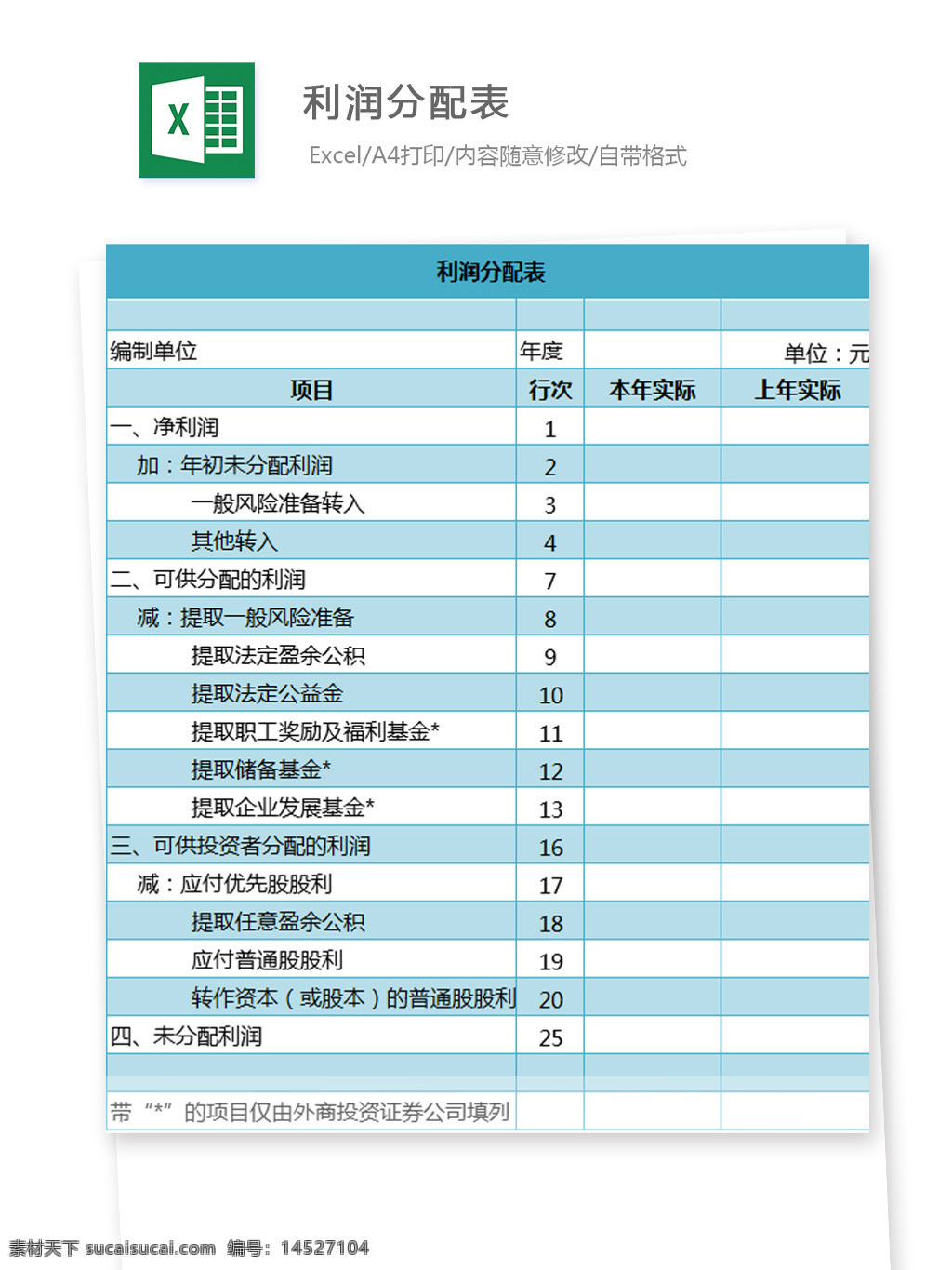 利润分配表 净利润 年初 未 分配 利润 提取 一般 风险 准备 表格 股利