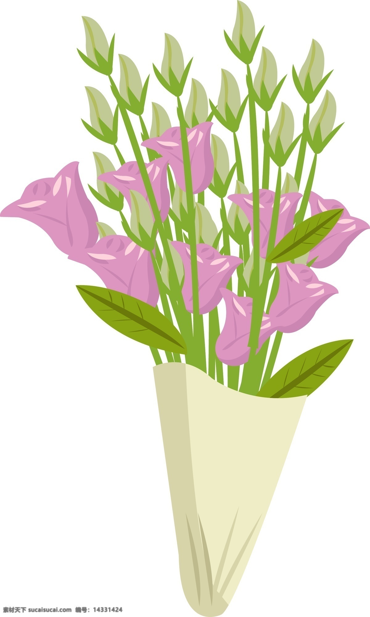 卡通 绿色 花束 插画 粉色玫瑰花 七夕 爱情 送花 鲜花 卡通花束插画 绿色的花束 绿色的郁金香 情人节花束