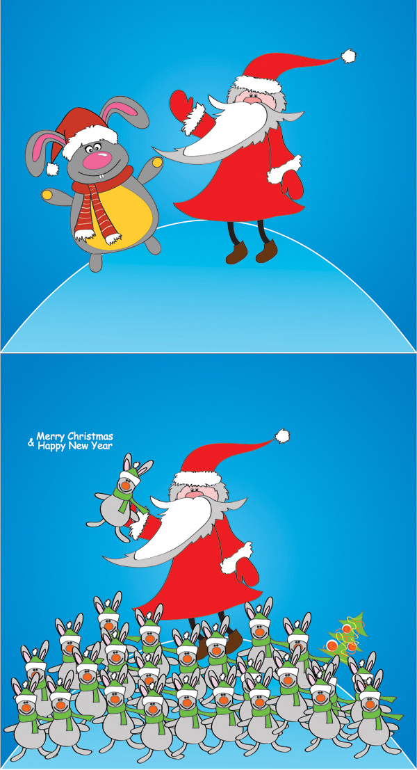 圣诞老人 小 熊 矢量 小熊 卡通 形象 漫画 圣诞树 围巾 帽子 圣诞帽 蓝色