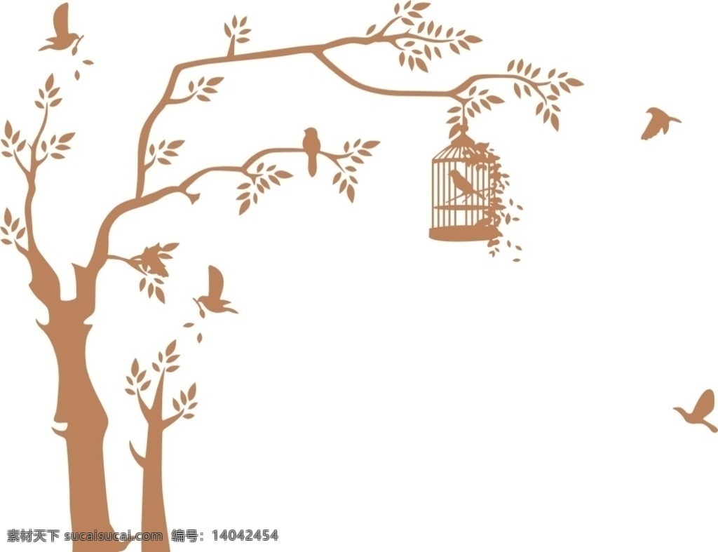 树和鸟笼 树 鸟笼 硅藻泥 背景墙 中式 现代