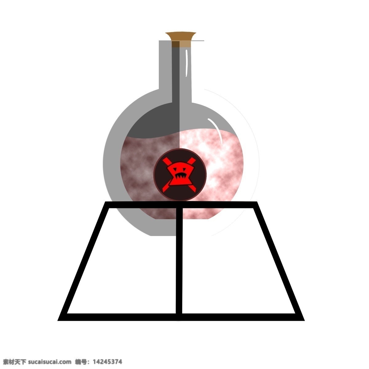 卡通 化学实验 器材 圆形烧杯 黑色