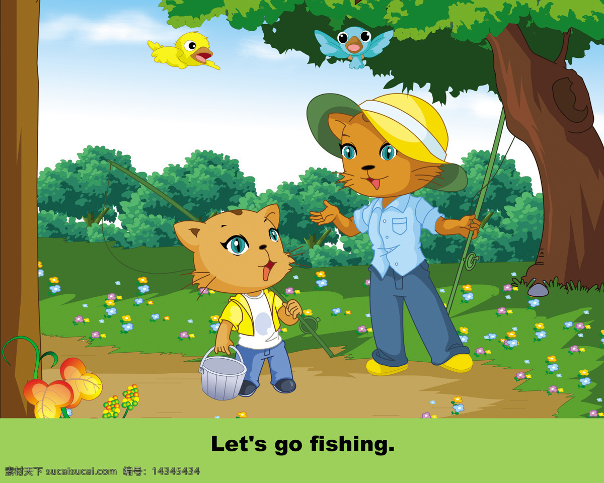 小猫 钓鱼 故事 小猫钓鱼 英语 小新星 童话故事 墙贴 动漫人物 动漫动画