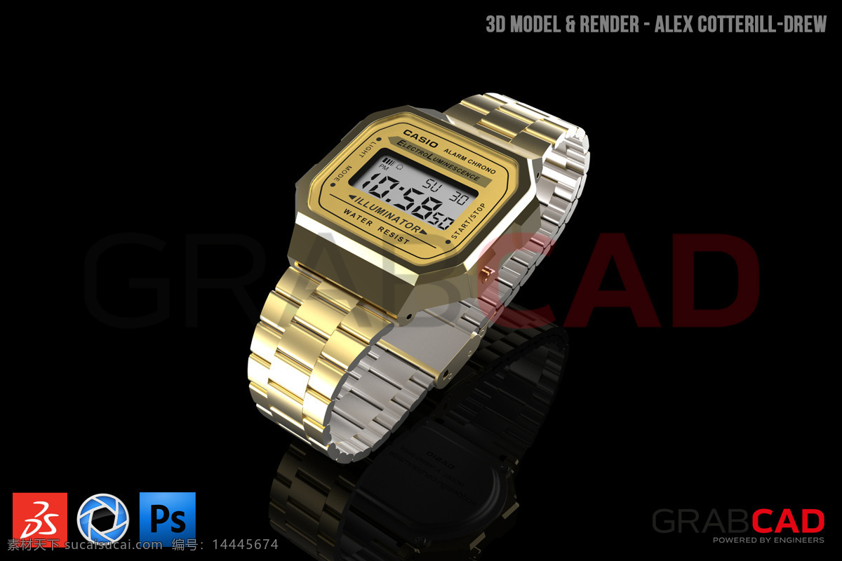 卡西欧 镀金 a168 复古 手表 黄金 日本 卡西欧手表 3d模型素材 建筑模型