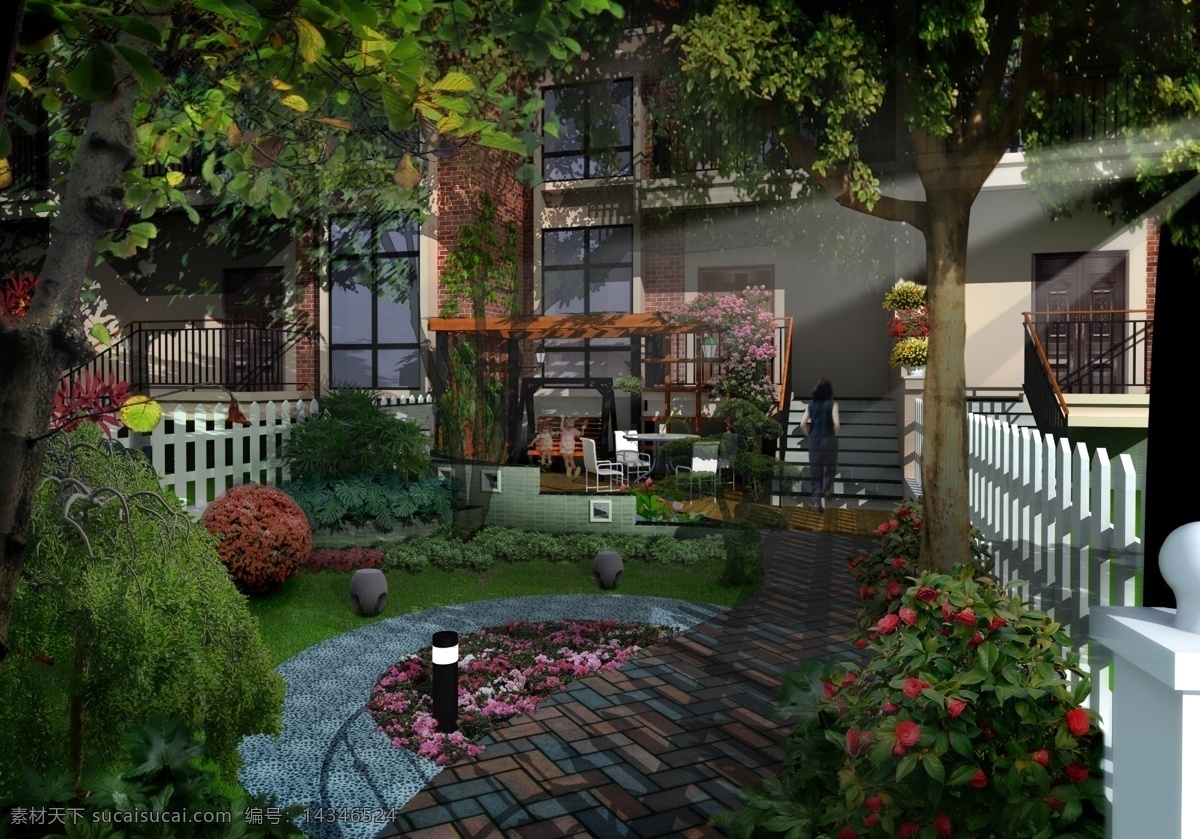 联排别墅 庭院 景观 效果图 别墅 分层 跌水 花架 园林 原创设计 环境设计
