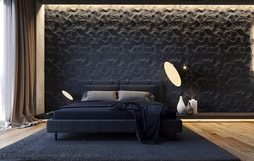 黑色卧室图片 墙纸 墙布 效果图 室内设计 搭配 现代