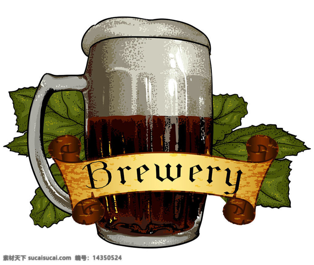 啤酒 图案 叶子 背景 图案设计 啤酒图案 树叶 酒杯 飘带