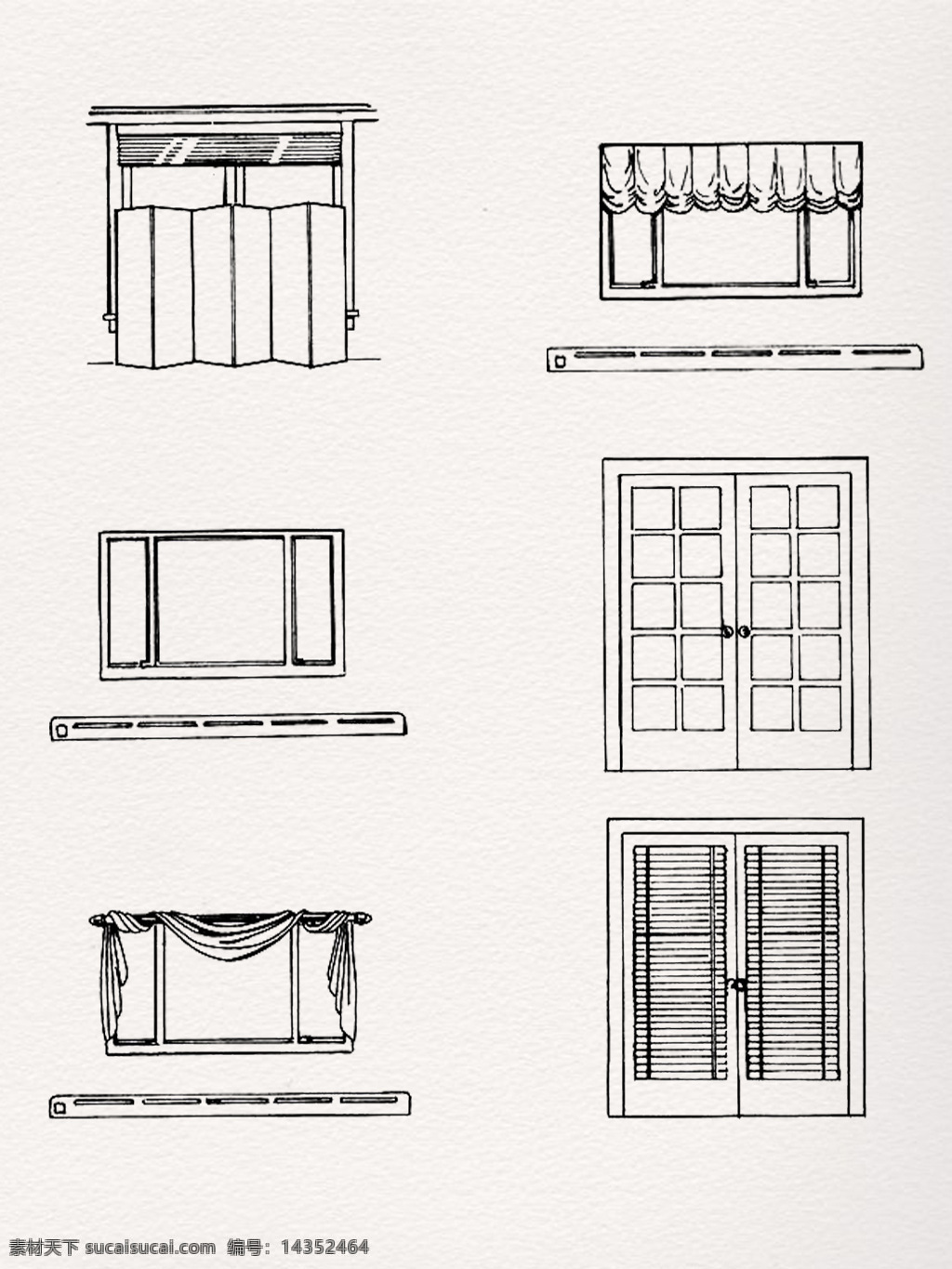 组 简单 素描 窗户 窗 窗帘 黑白 简约 元素