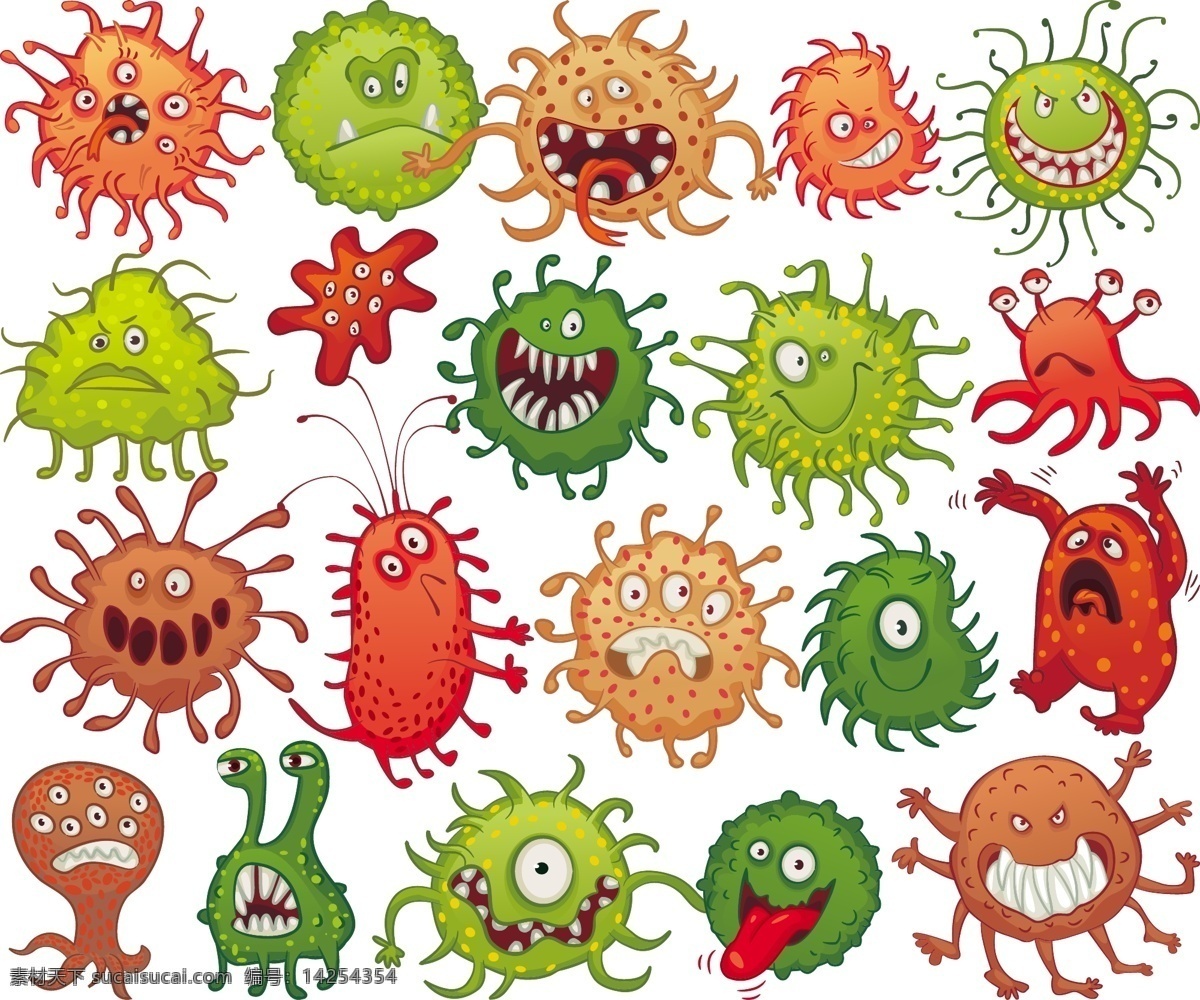 卡通细菌设计 病毒 细菌 卡通 健康 病菌 矢量图 eps格式 生物世界