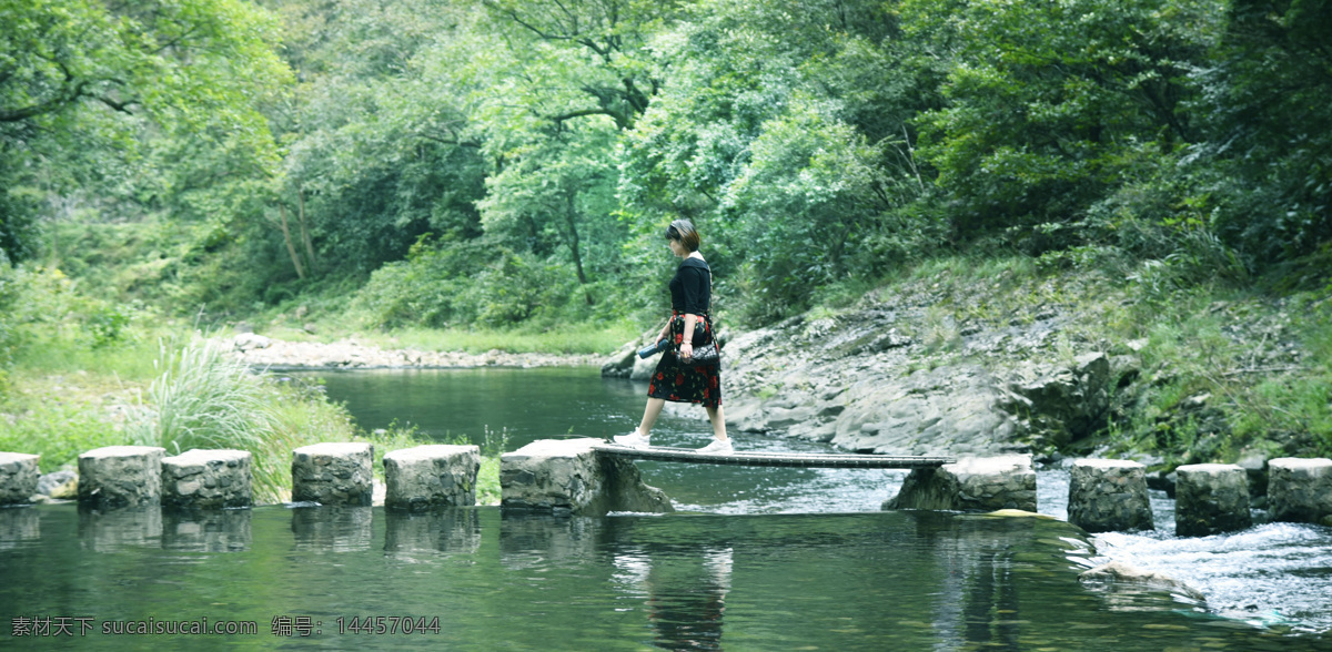 小桥流水 汀溪景区 小溪 流水 木板桥 山谷 旅游摄影 国内旅游