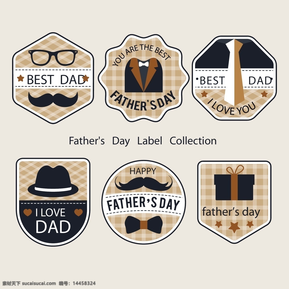 时尚 复古 父亲 标签 家庭 眼镜 礼物 矢量素材 胡须 领带 领结