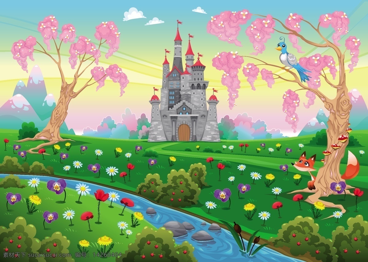 梦幻 城堡 卡通 矢量 矢量素材 设计素材 背景素材