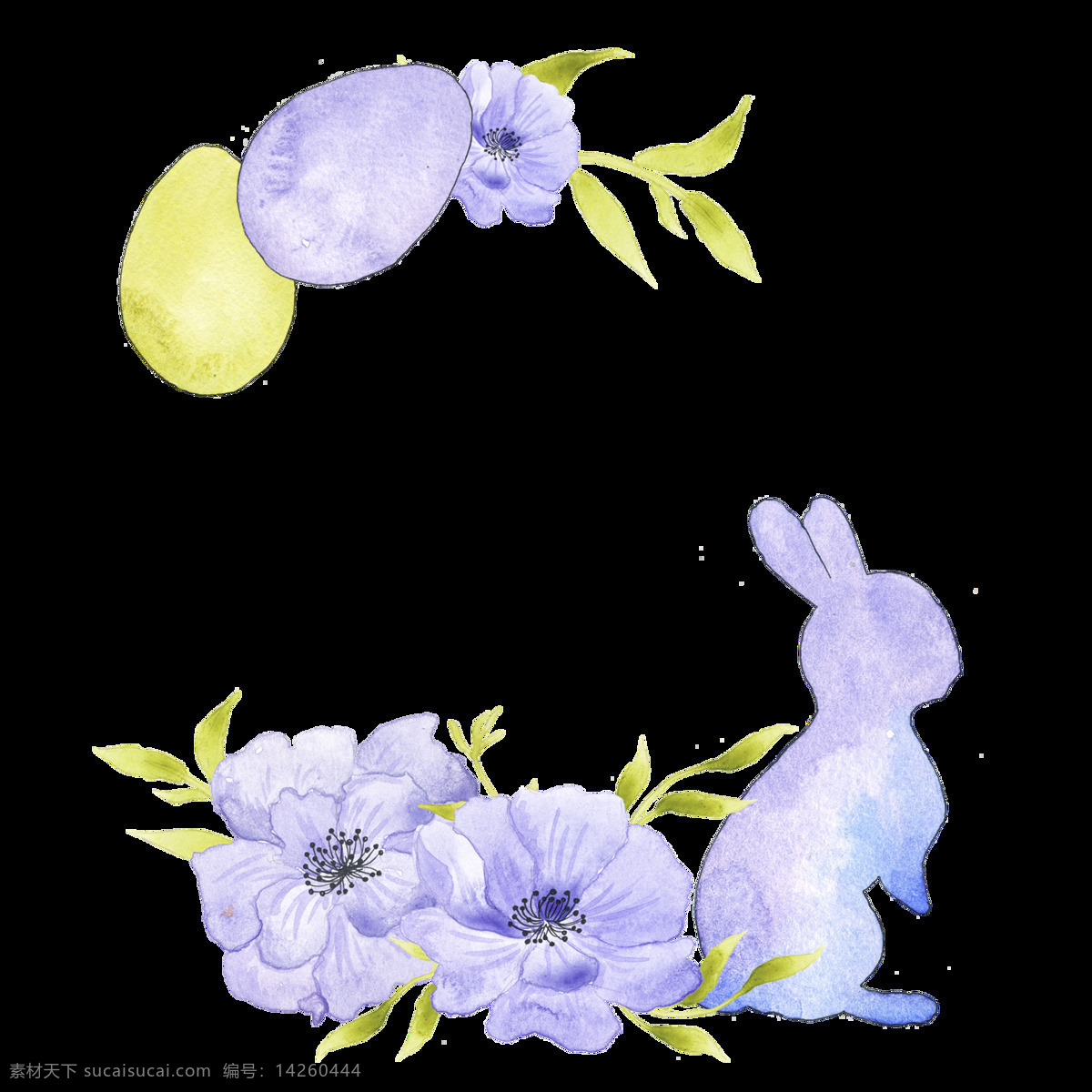 紫色 手绘 兔子 花朵 万圣节 透明 装饰 透明素材 免扣素材 装饰图案