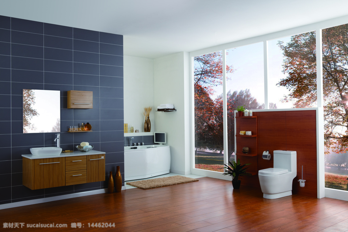 浴室场景图 浴室 棕色 落地窗 场景 木板 环境设计 室内设计