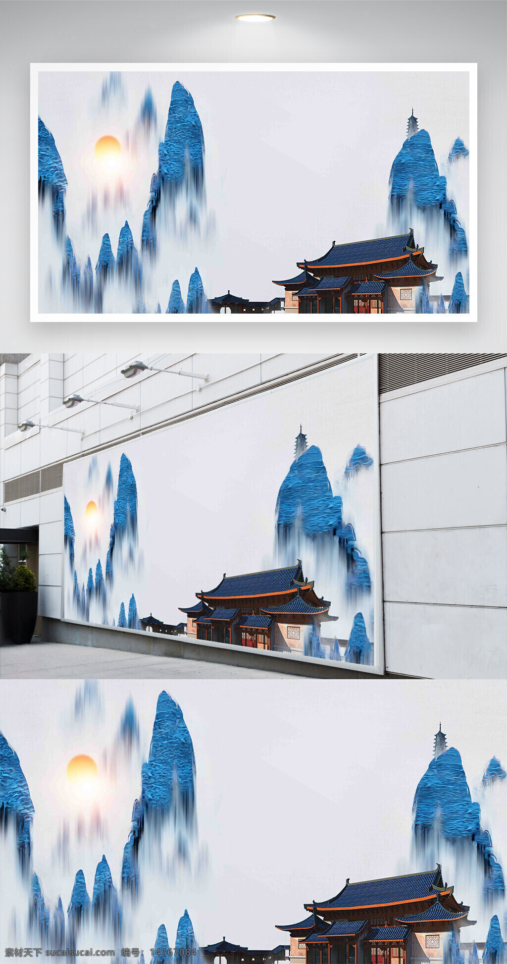 中式山水装饰背景 中式背景 山水背景 装饰背景 中式建筑