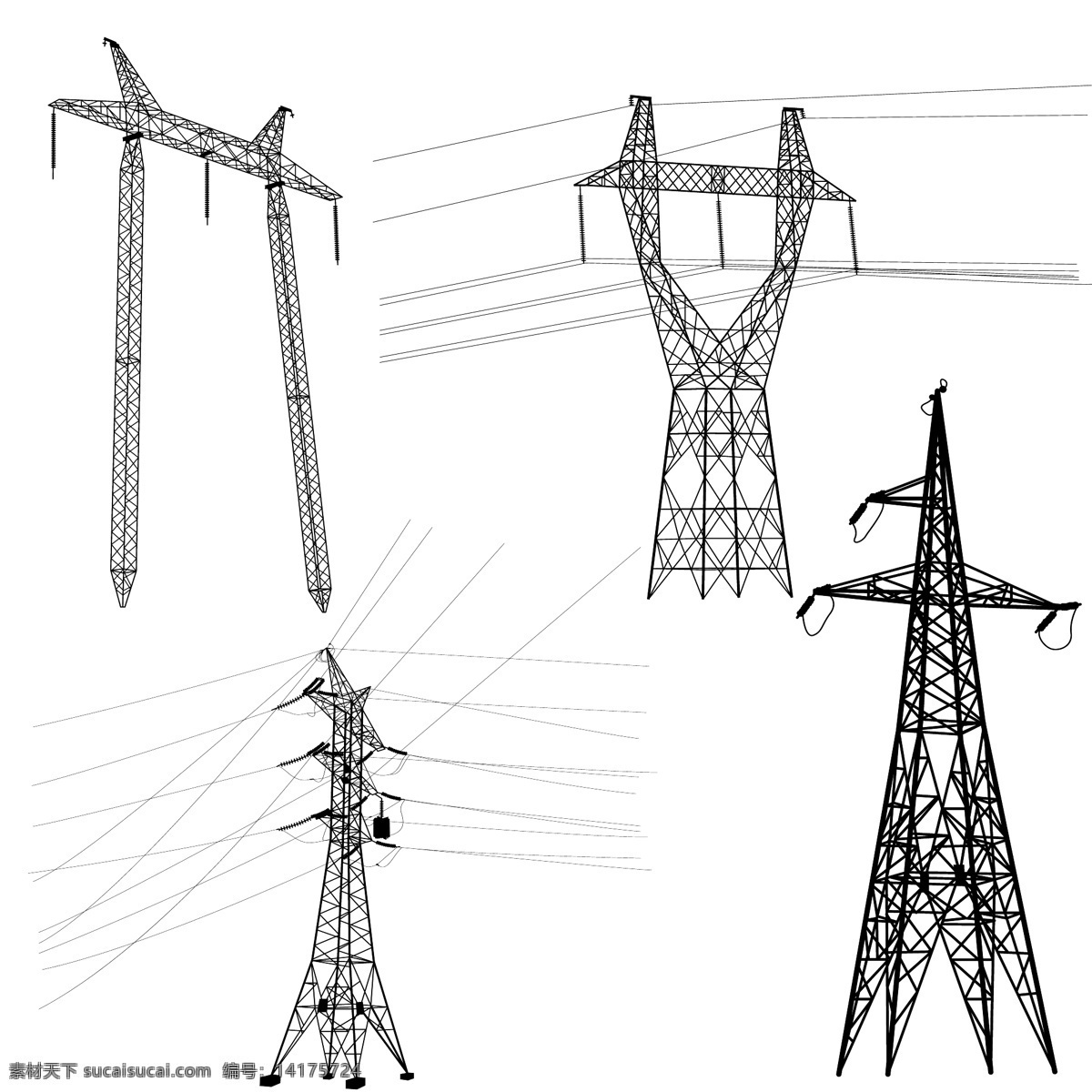 矢量电线塔 输电塔 高压输电塔 高压线 电力输送 电线杆 生活百科 矢量素材 白色