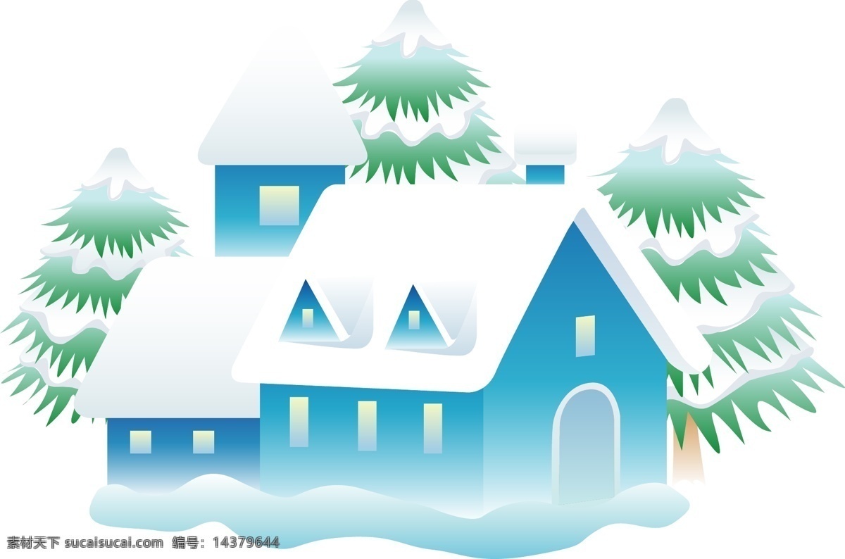 卡通 雪景 房子 卡通雪景 建筑 树木 冬季 背景