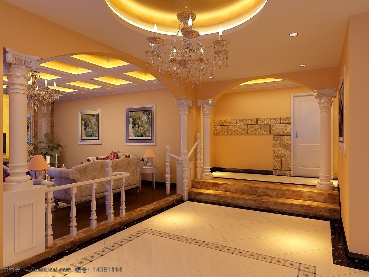 欧式 玄关 走廊 模型 3d模型 沙发茶几 室内设计 走廊模型 max 棕色