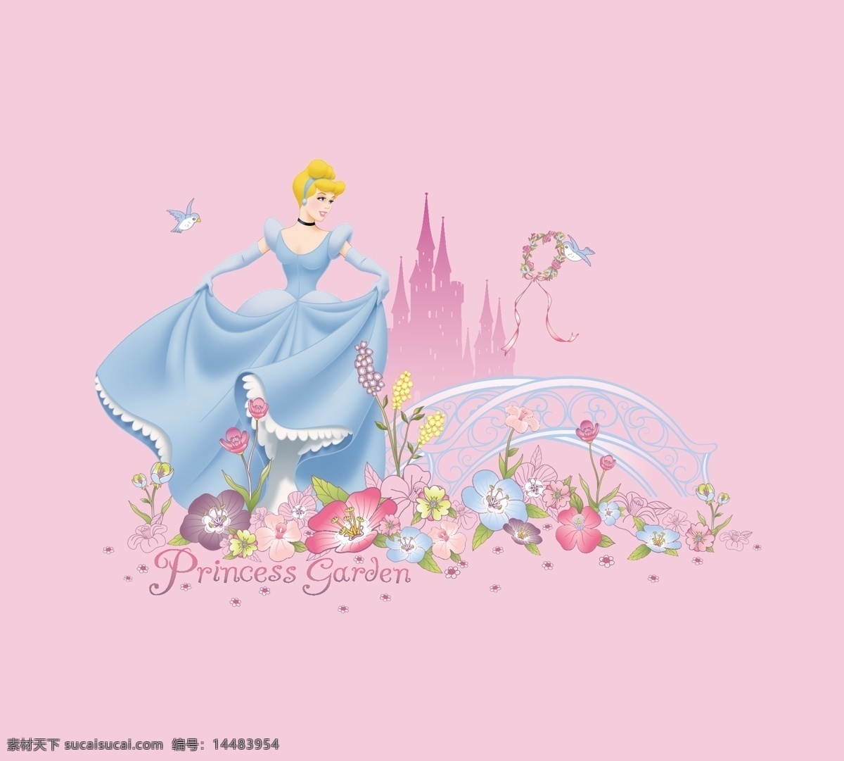 公主印花 服装 女装 童装 印花 迪士尼 卡通 动画 童话 公主 美女 少女 女孩 灰姑娘 花朵 城堡 t恤印花 卡通设计 矢量