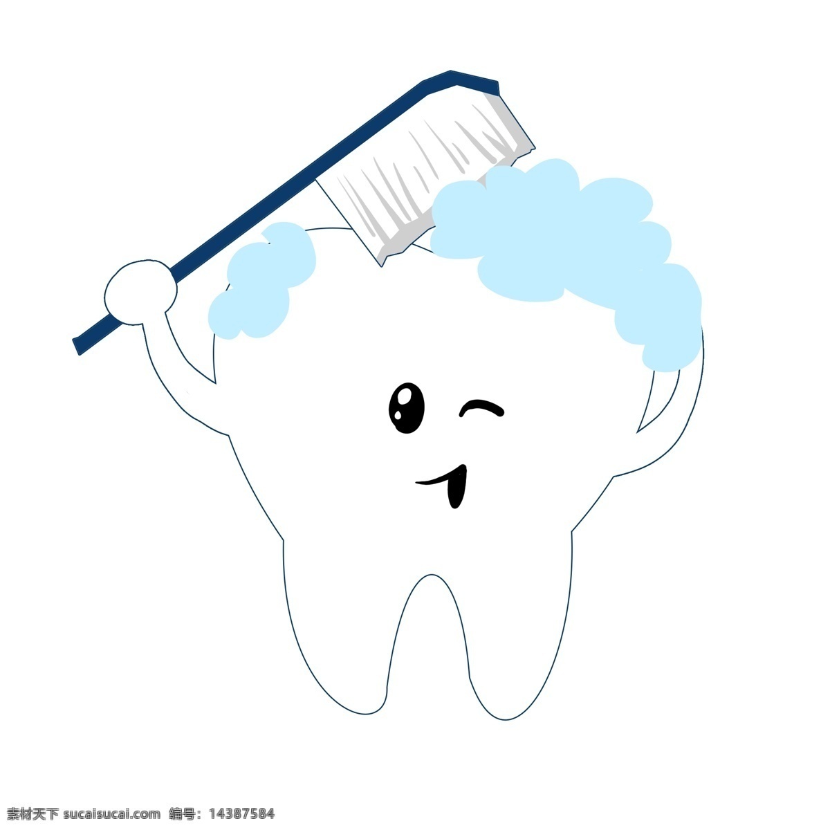 卡通 创意 刷牙 插图 口腔 白色的牙齿 漂亮的牙齿 可爱的牙齿 蓝色的牙刷 蓝色的牙膏 人体器官