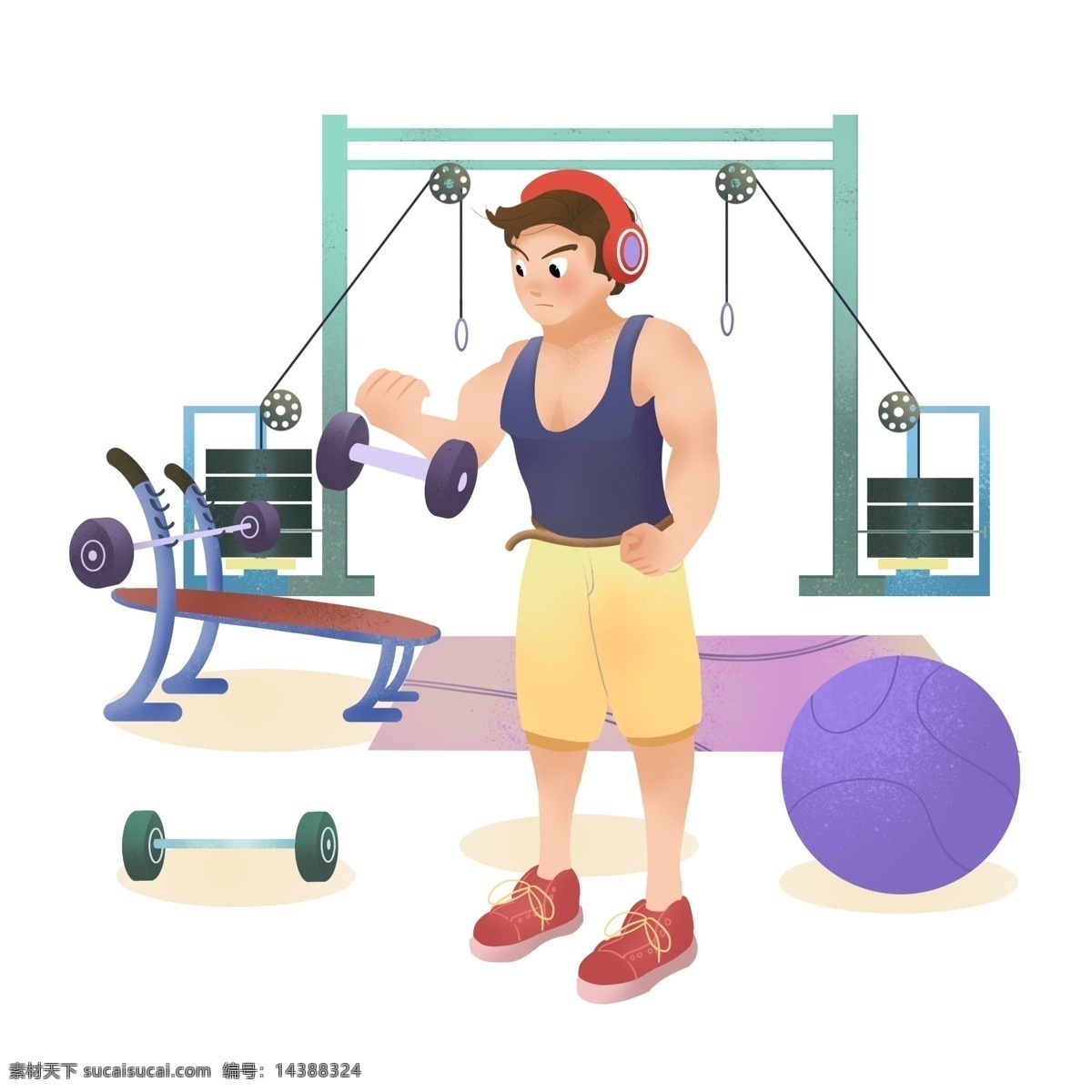 举重 运动 健身 插画 举重的运动 卡通插画 运动健身 活动筋骨 锻炼身体 体育锻炼 帅气的男孩