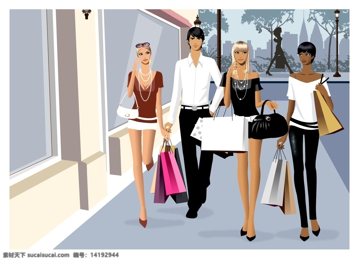时尚 购物 女性 矢量 男性 人物 衣领 购物的数字 购物主题 矢量字符 矢量图 矢量人物