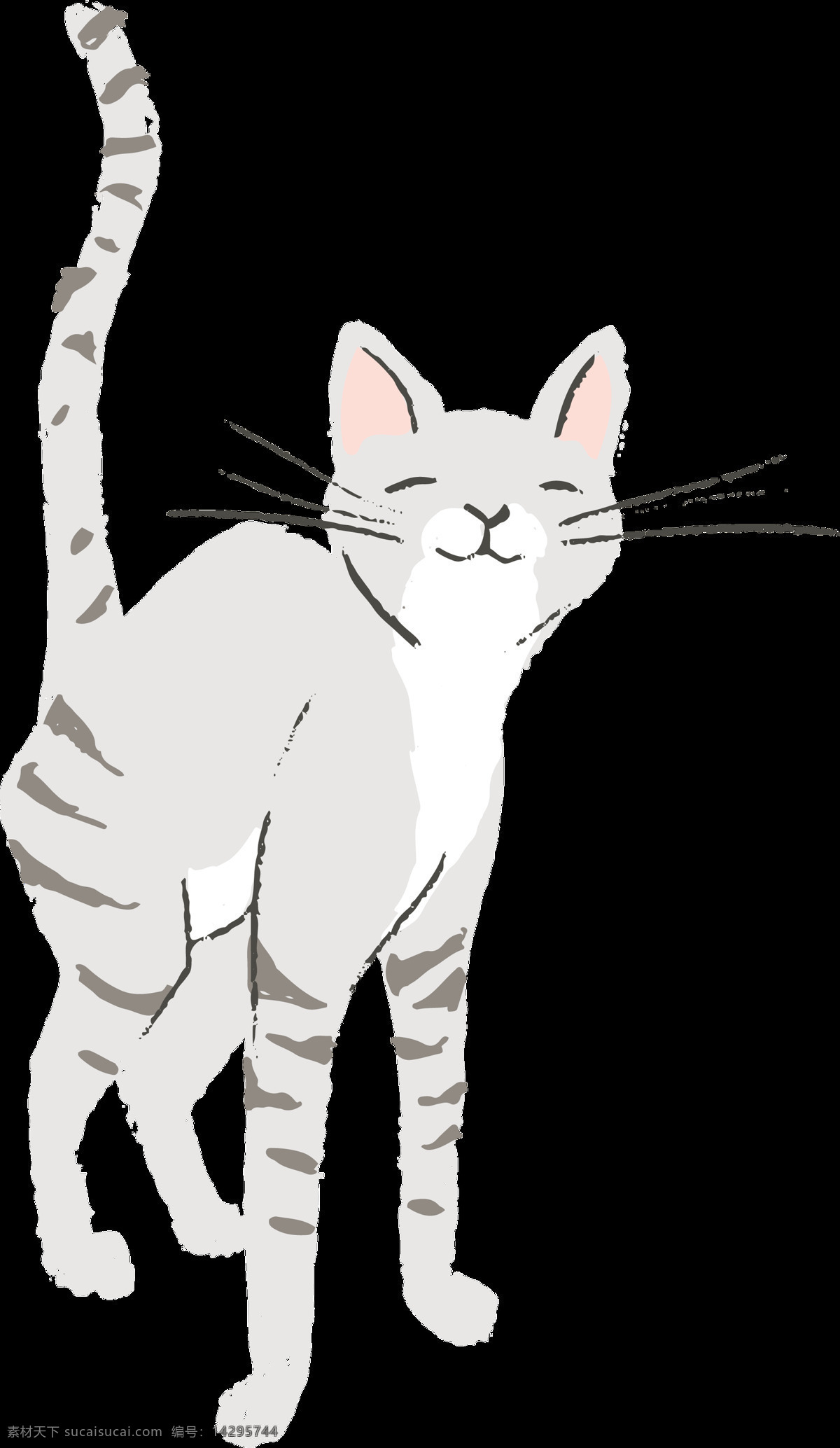 浅 灰色 怂 腰 微笑 猫 透明 猫咪 动物 花纹 猫科 免扣素材 条纹 透明素材 装饰图片