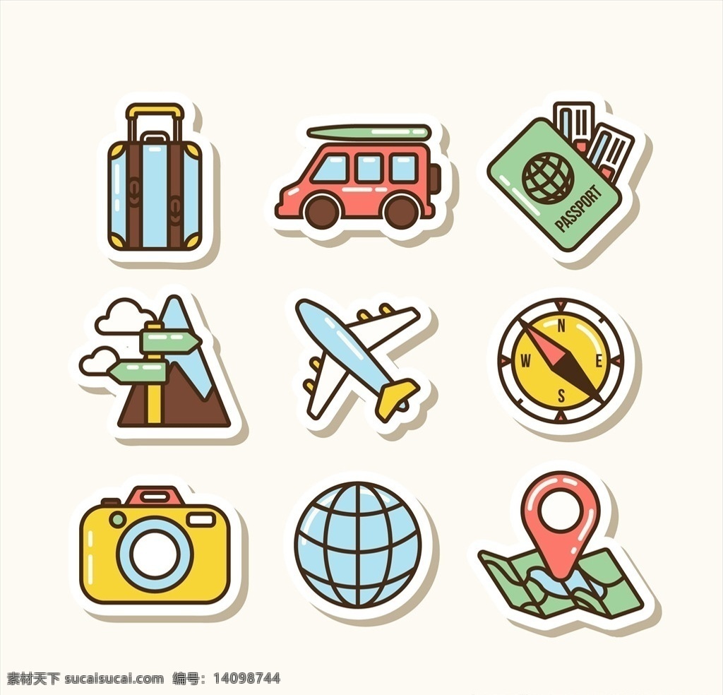 可爱 卡通 旅行 主题 图表 icon 旅游 网页 图案 度假 飞机 旅行箱 相机 风景 交通工具 标志图标 其他图标