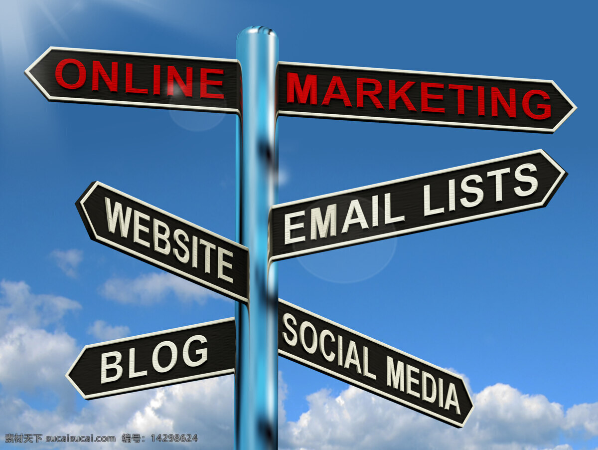 在线 营销 路标 显示 博客 网站 社交 媒体 电子邮件 列表